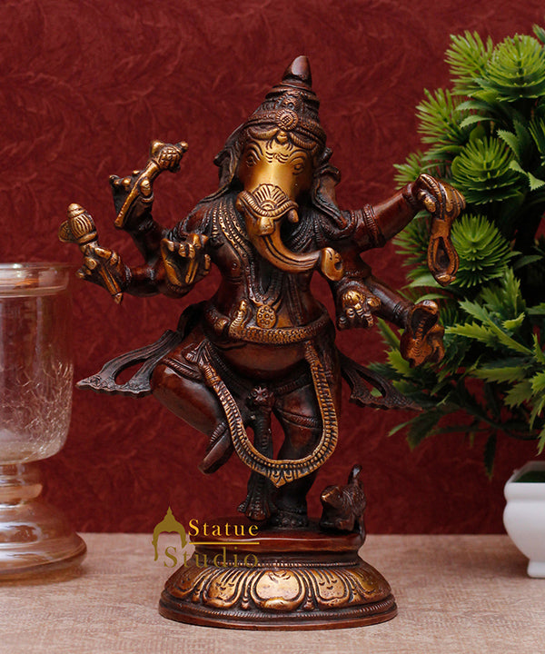 Brass Dancing Ganesha Statue sculpture Antique Finish For Home Decor 9" - Image 2