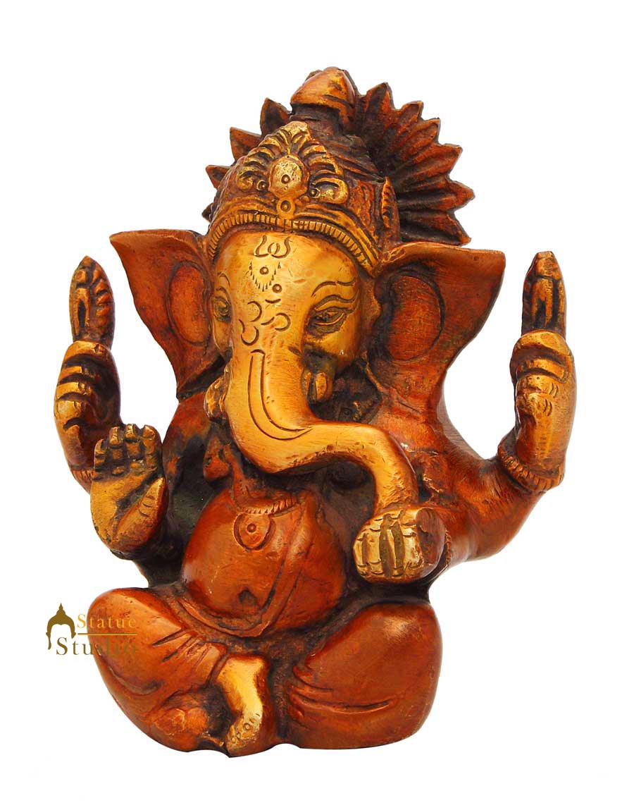 Brass miniature elephant lord hindu gods idol ganesha statue figure 4" - Image 4