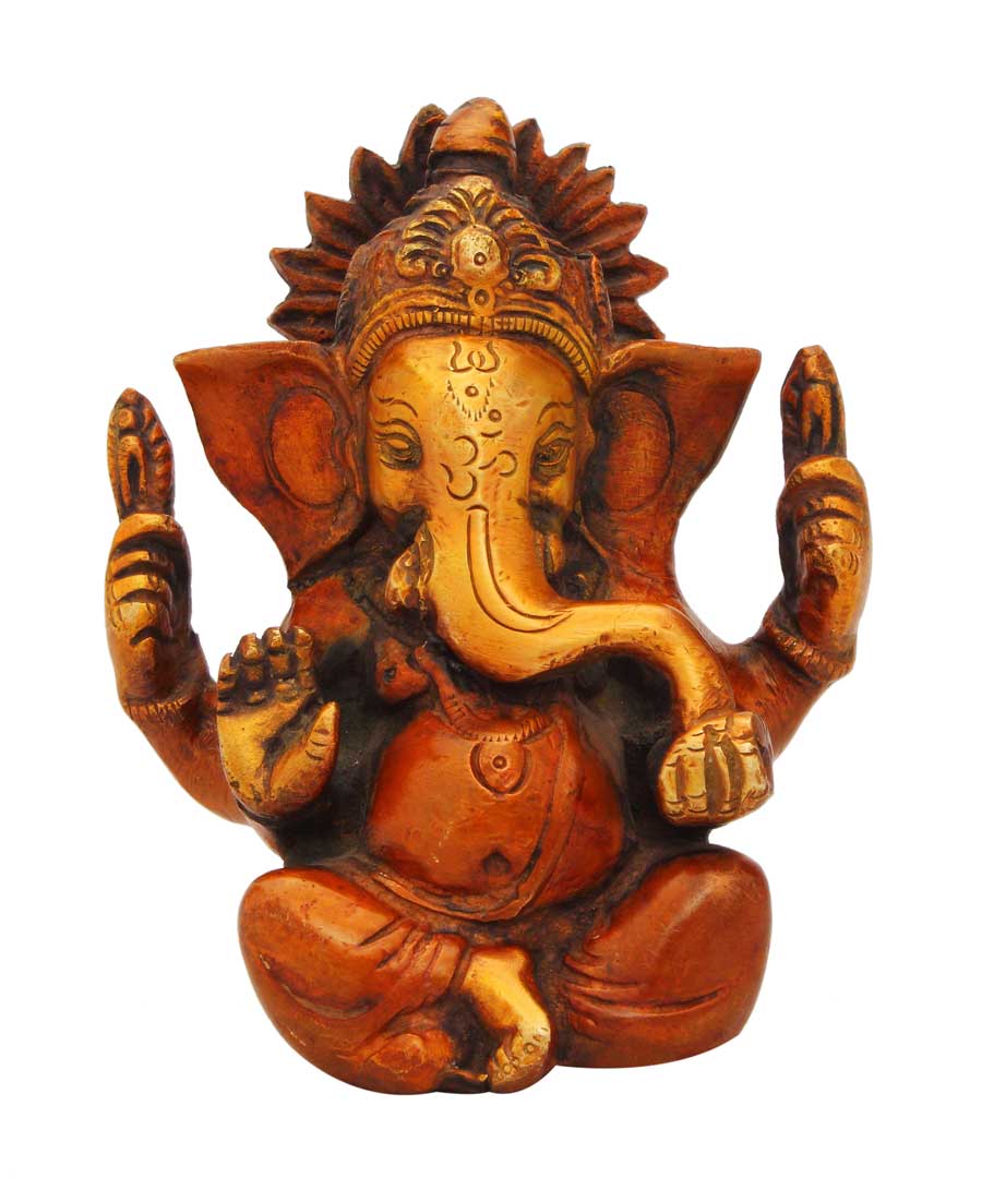 Brass miniature elephant lord hindu gods idol ganesha statue figure 4"