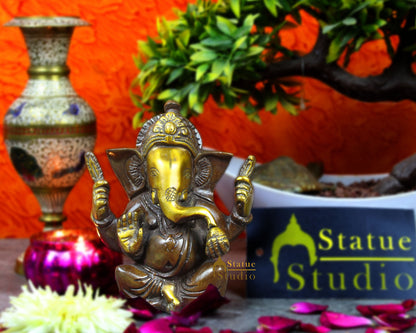 Brass miniature elephant lord hindu gods idol ganesha statue figure 4" by vendor-unknown - Hindu Gods (View 2)