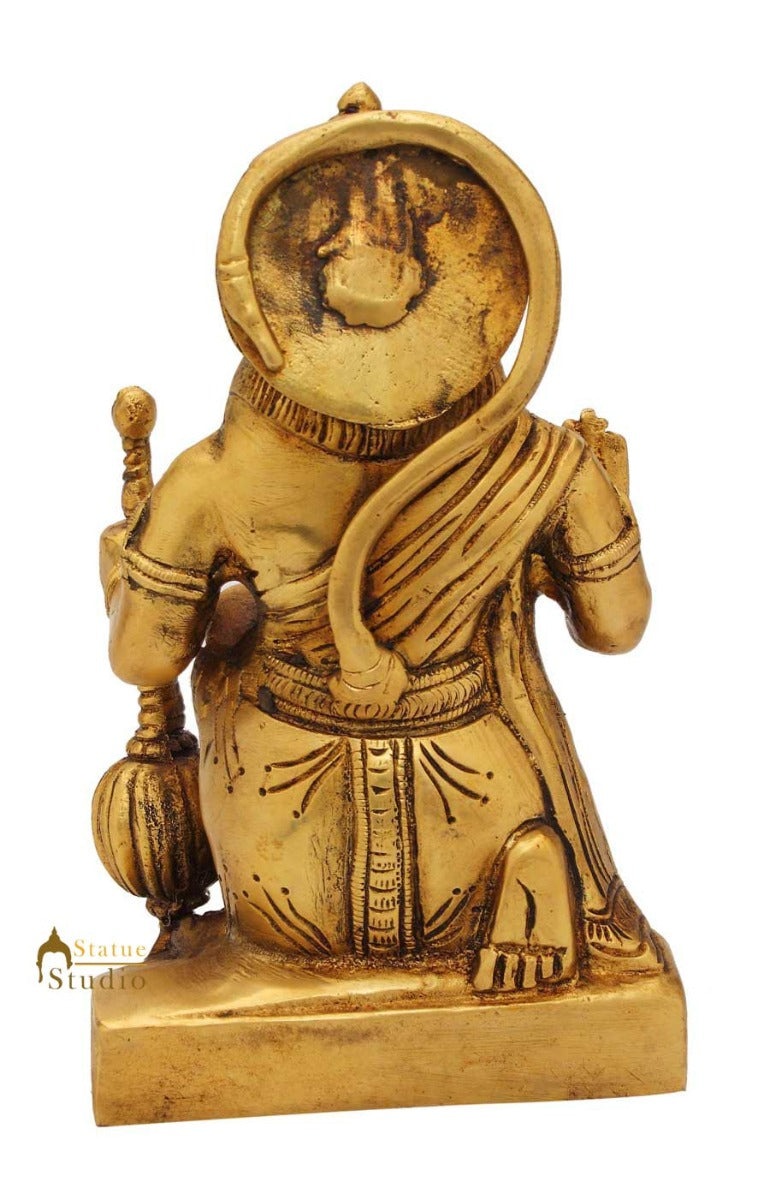 Lord Hanuman brass hindu god statue religious décor sitting idol figure 7" - Image 5