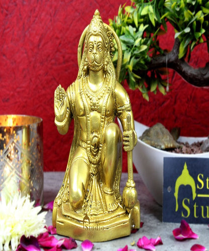 Lord Hanuman brass hindu god statue religious décor sitting idol figure 7" by vendor-unknown - Hindu Gods (View 2)