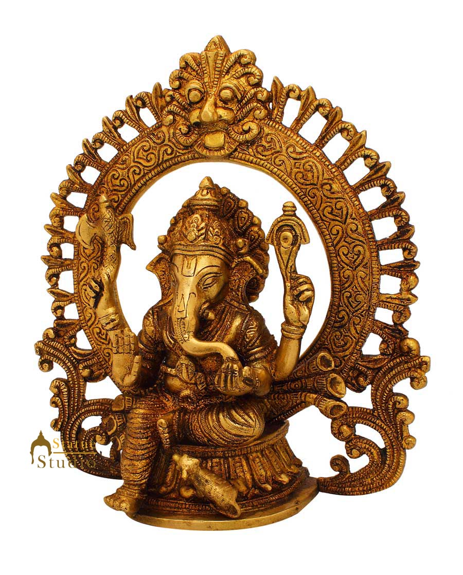 Brass ganesha with ring on top hindu gods statue religious idol figure 9" - Image 3
