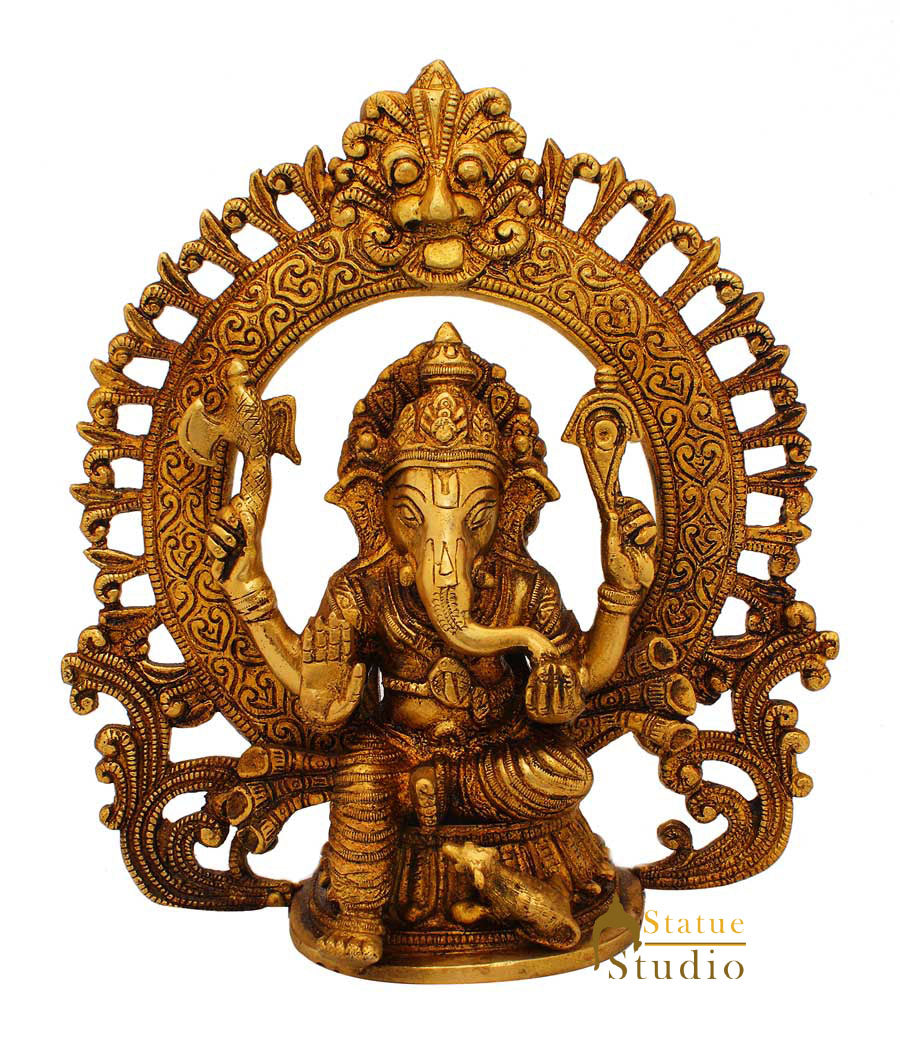 Brass ganesha with ring on top hindu gods statue religious idol figure 9" - Image 2
