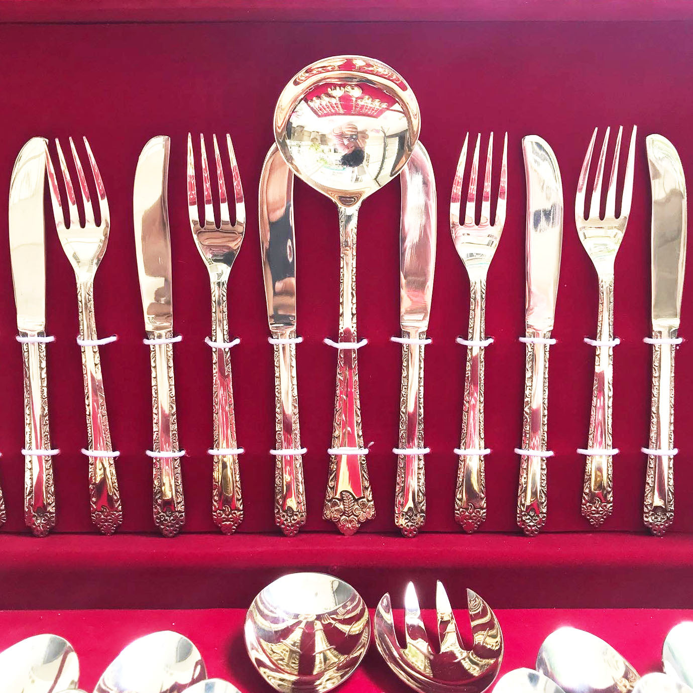 Sama Homes Brass Cutlery Set of 27 Piece handcrafted by Indian Artisans