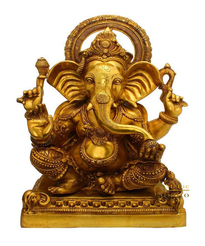 Brass ganesha statue with mouse indian handicrafts idol murti 19" by vendor-unknown - Hindu Gods