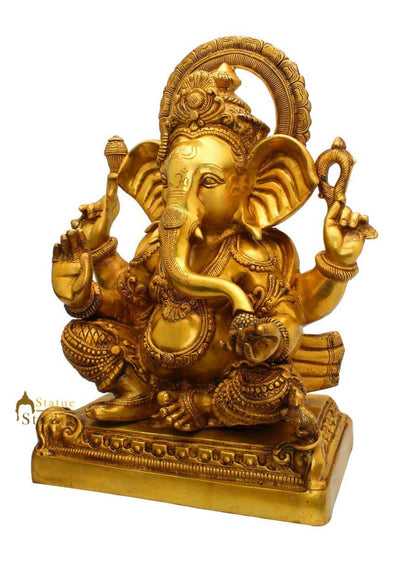 Brass ganesha statue with mouse indian handicrafts idol murti 19" by vendor-unknown - Hindu Gods (View 3)