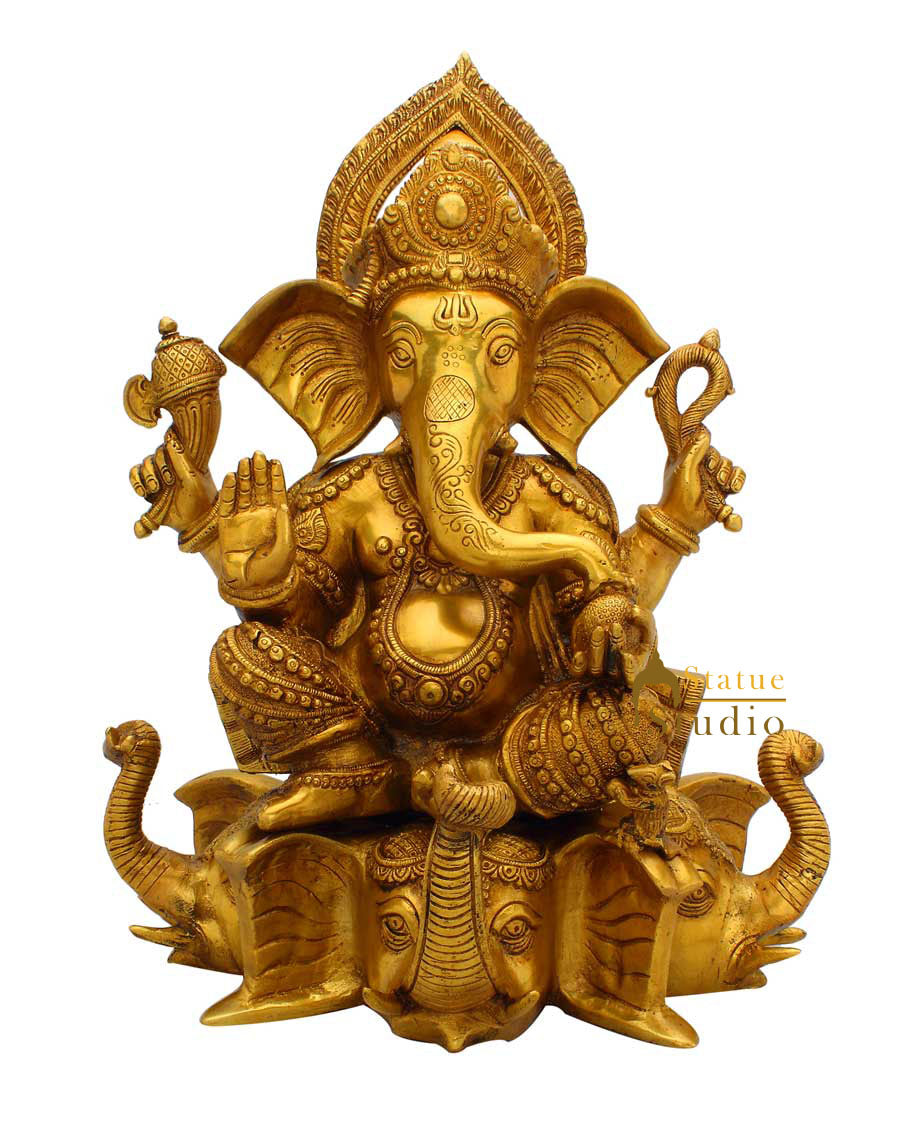 Hindu god lord ganesha sitting on elephant trunk statue religious décor 17" - Image 2