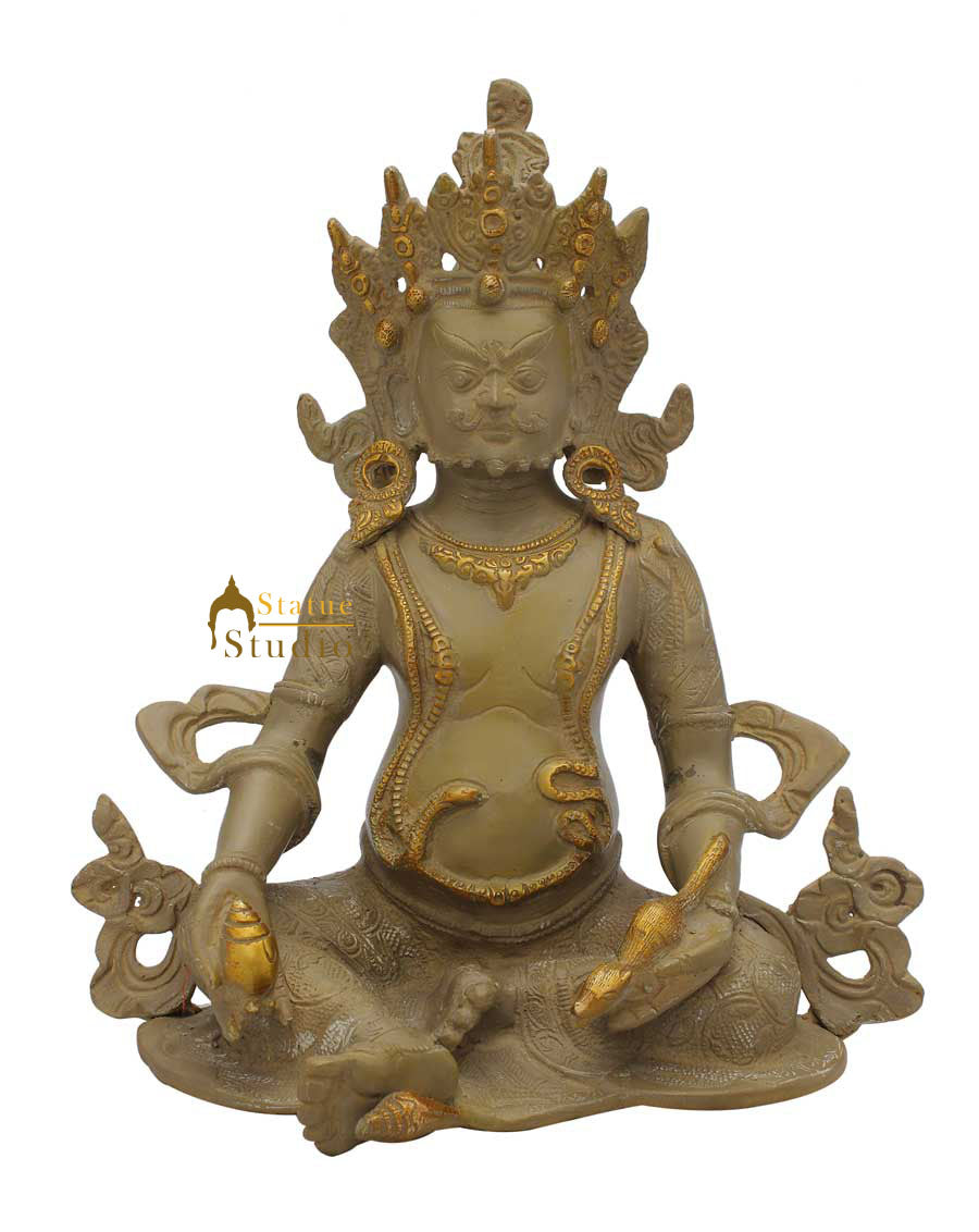 Brass hindu wealth god lord Kuber antique idol religious décor craft statue 10" - Image 2