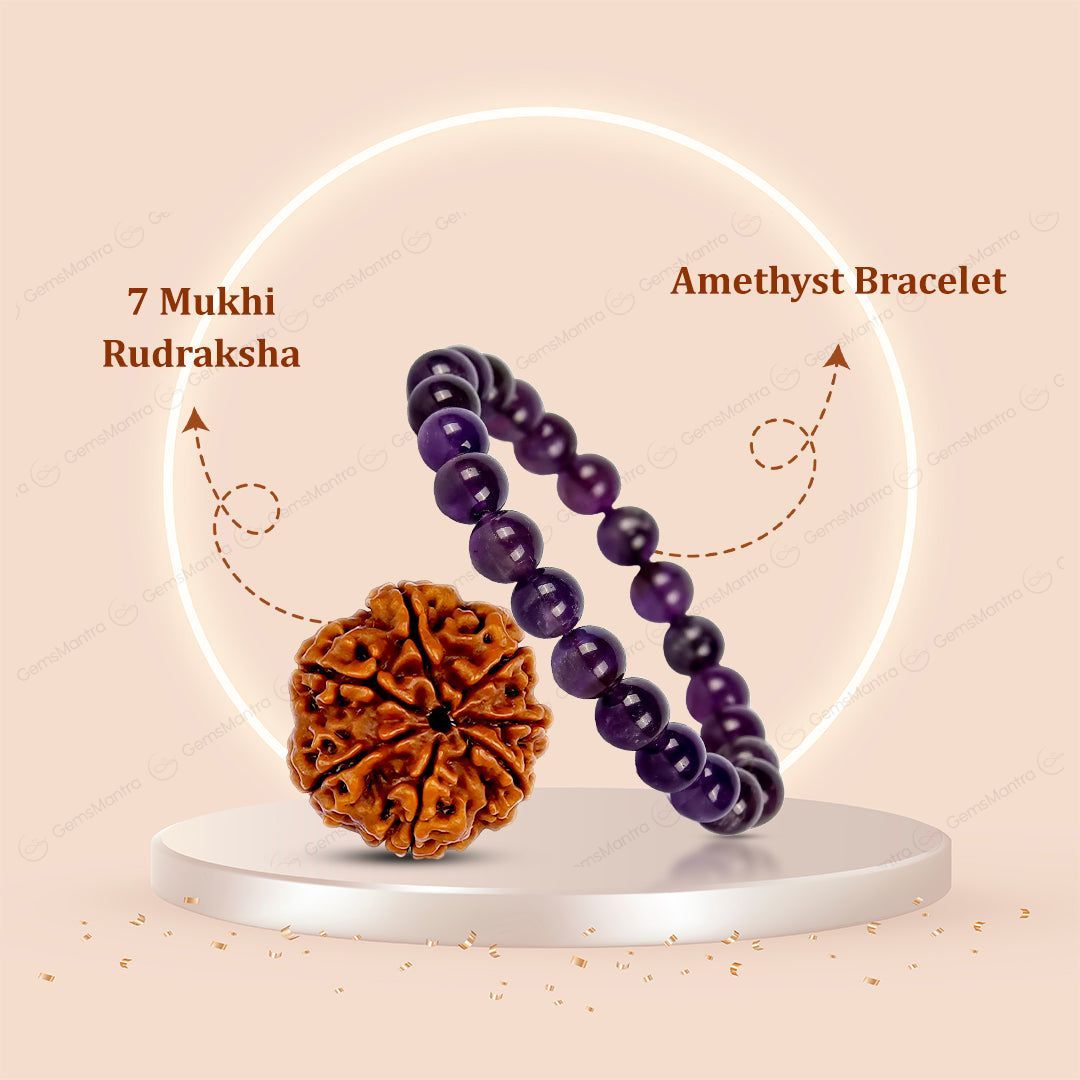 7 Mukhi Rudraksha + Amethyst Bracelet - Eco-friendly - Sama Homes