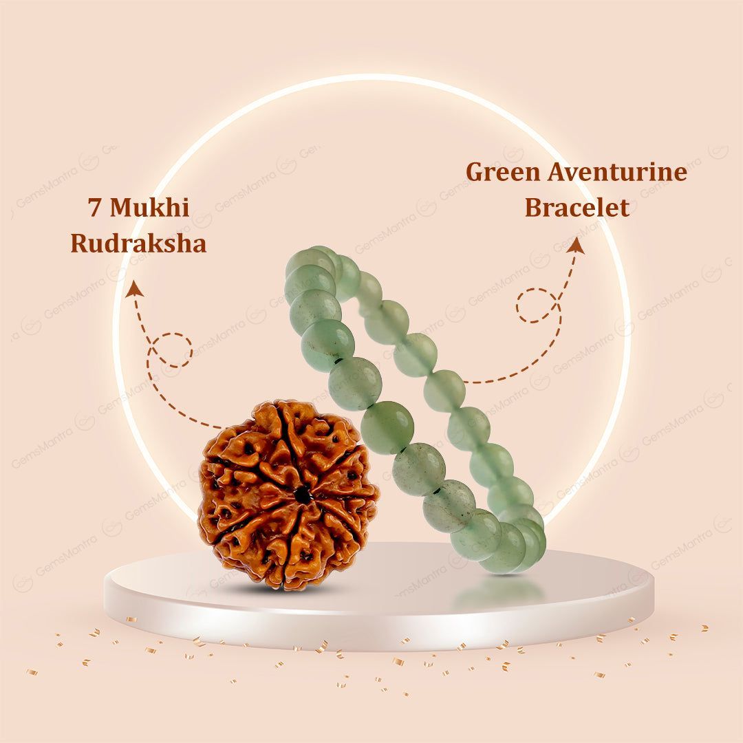 7 Mukhi Rudraksha + Green Aventurine Bracelet - Eco-friendly - Sama Homes