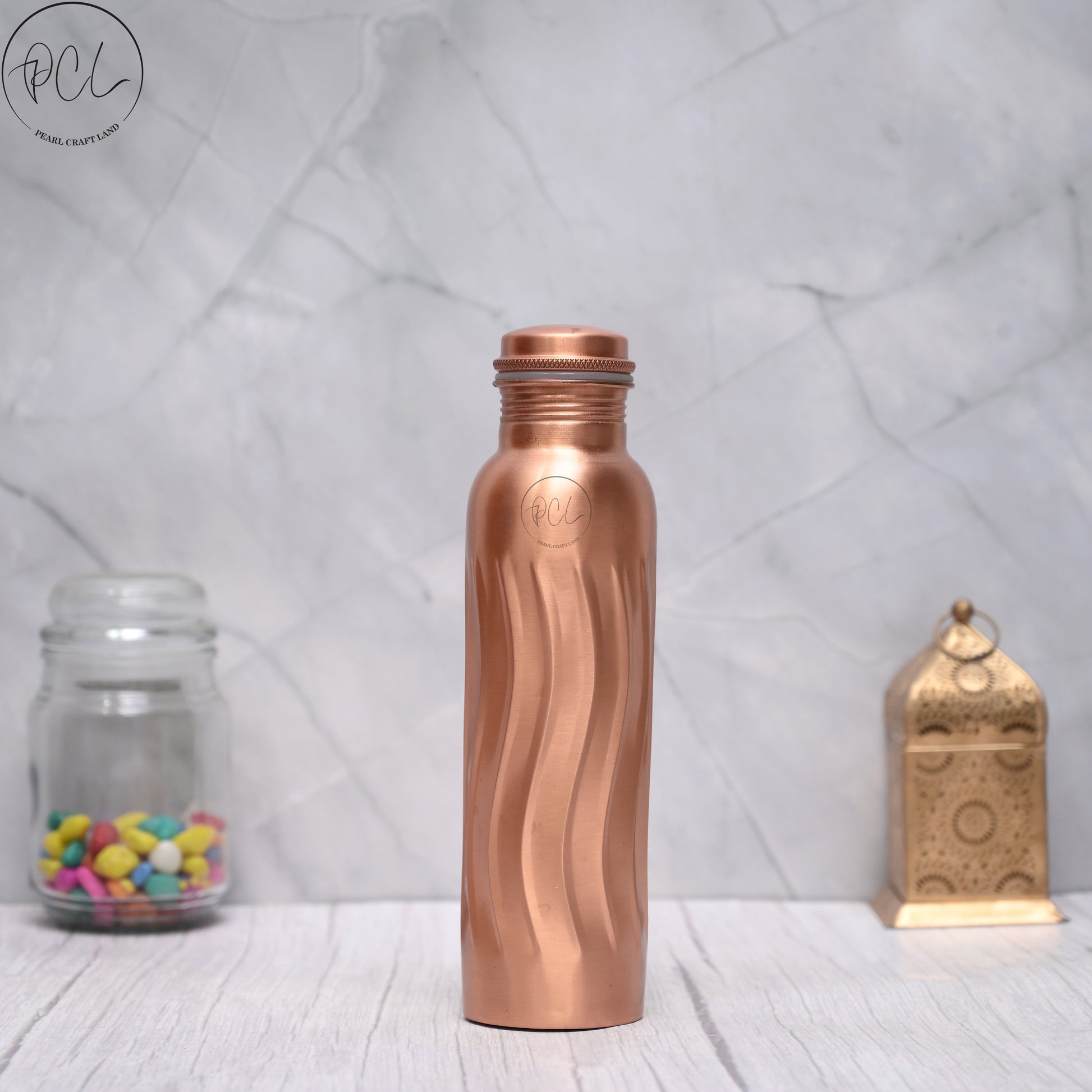 Unique Wave Design 100% Pure Copper Water Bottle 950 ML – Sama Homes - Eco-friendly - Sama Homes