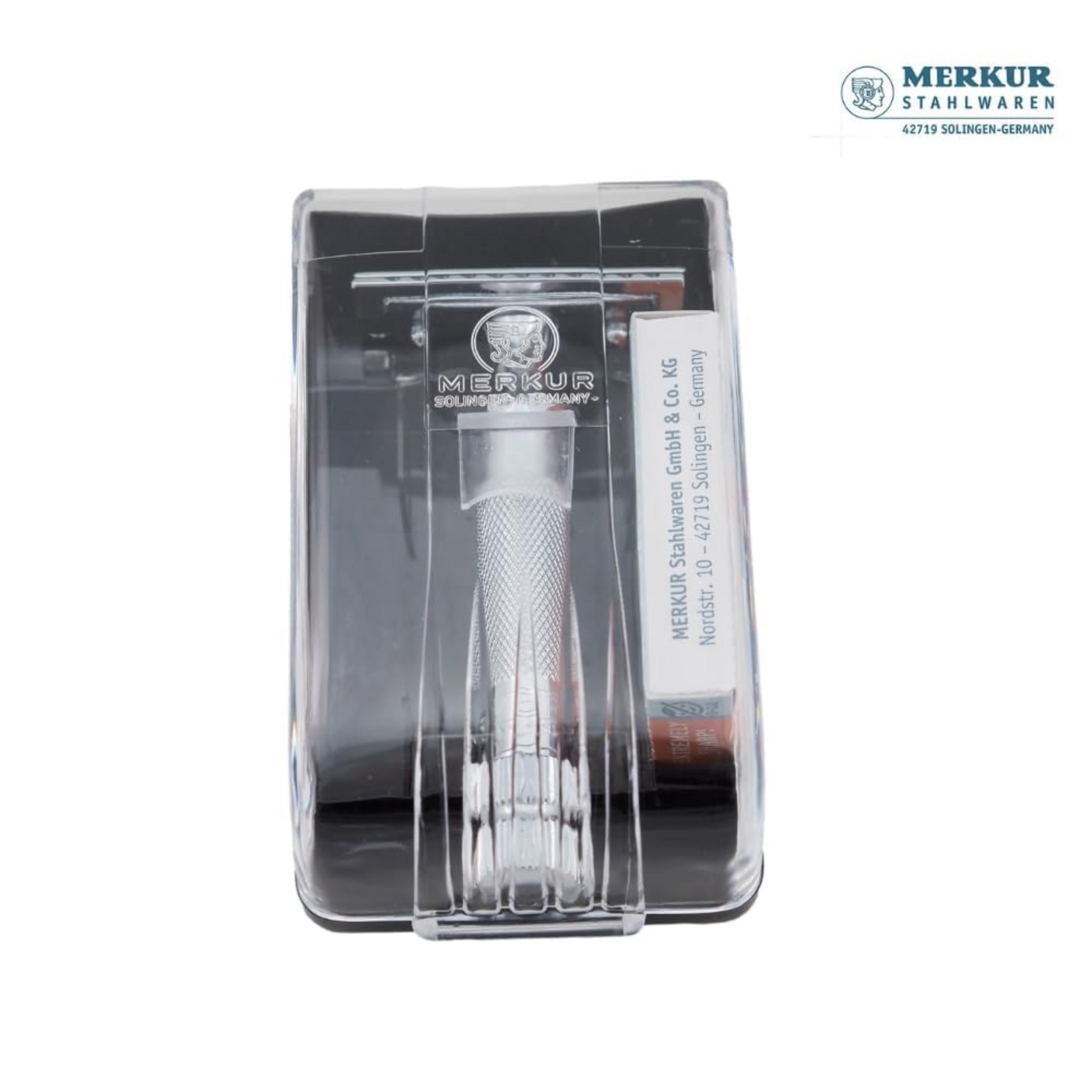 Merkur 34C 2-Piece DE Safety Razor, Closed Comb, Knurled Extra Thick Handle (HD), Chrome, in Hard Plastic Case with 10 Blades - Image 8