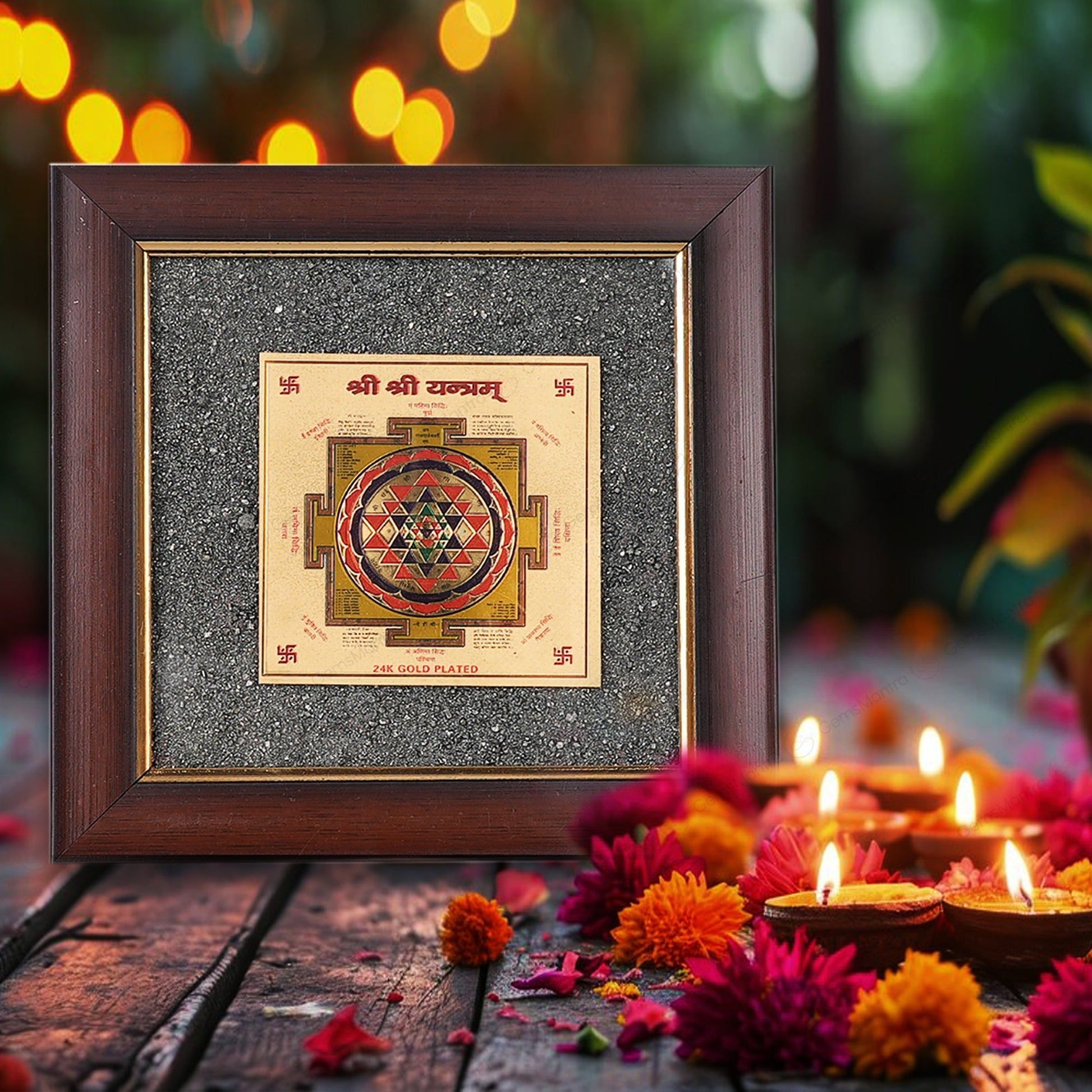 2D Yantra - Frame of Four - Shree Sampoorna Laxmi Ganesh Yantra - Pyrite Dust frame - Image 12