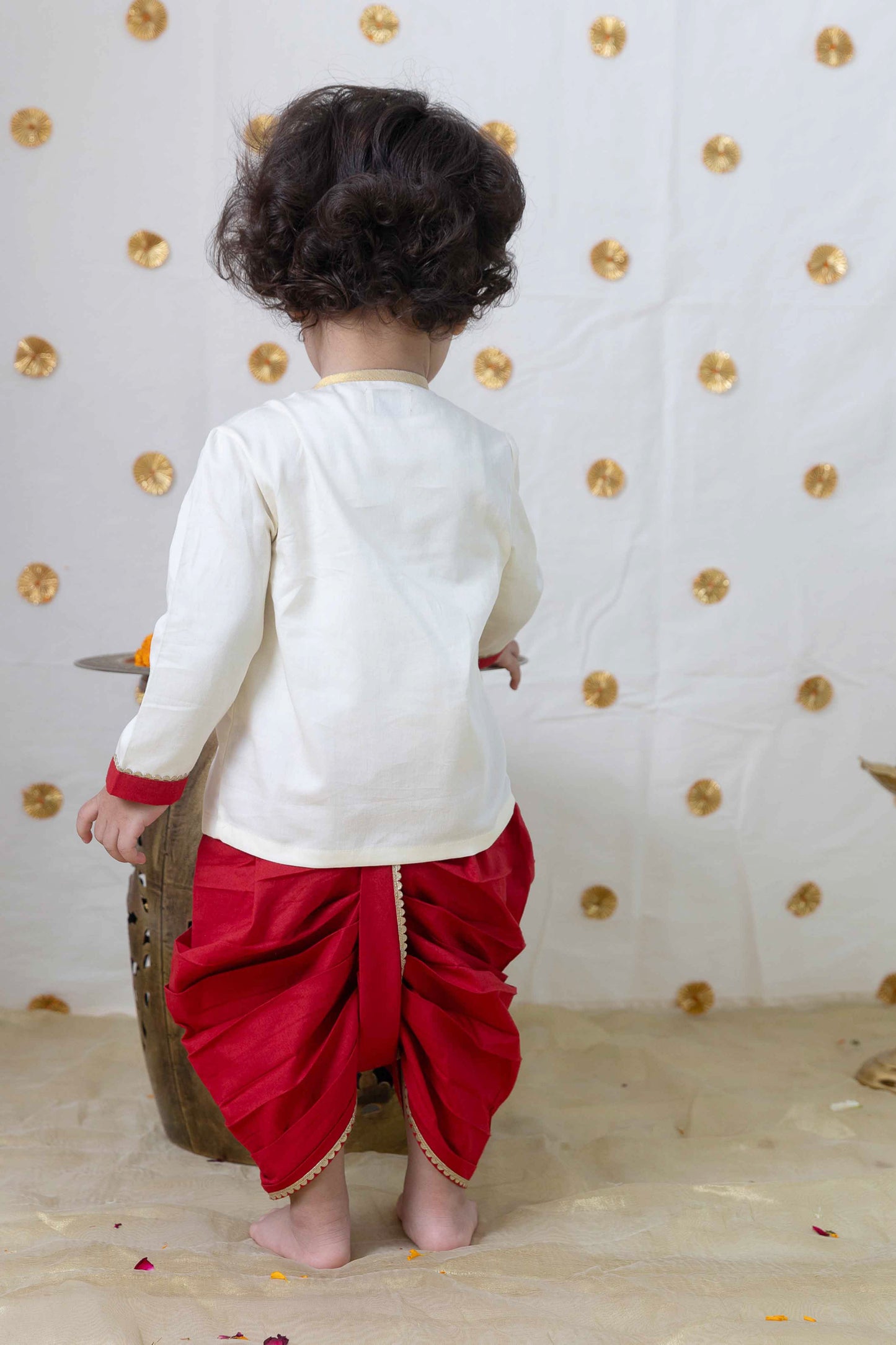 Baby Boy Ganesha Dhoti Set - Cream