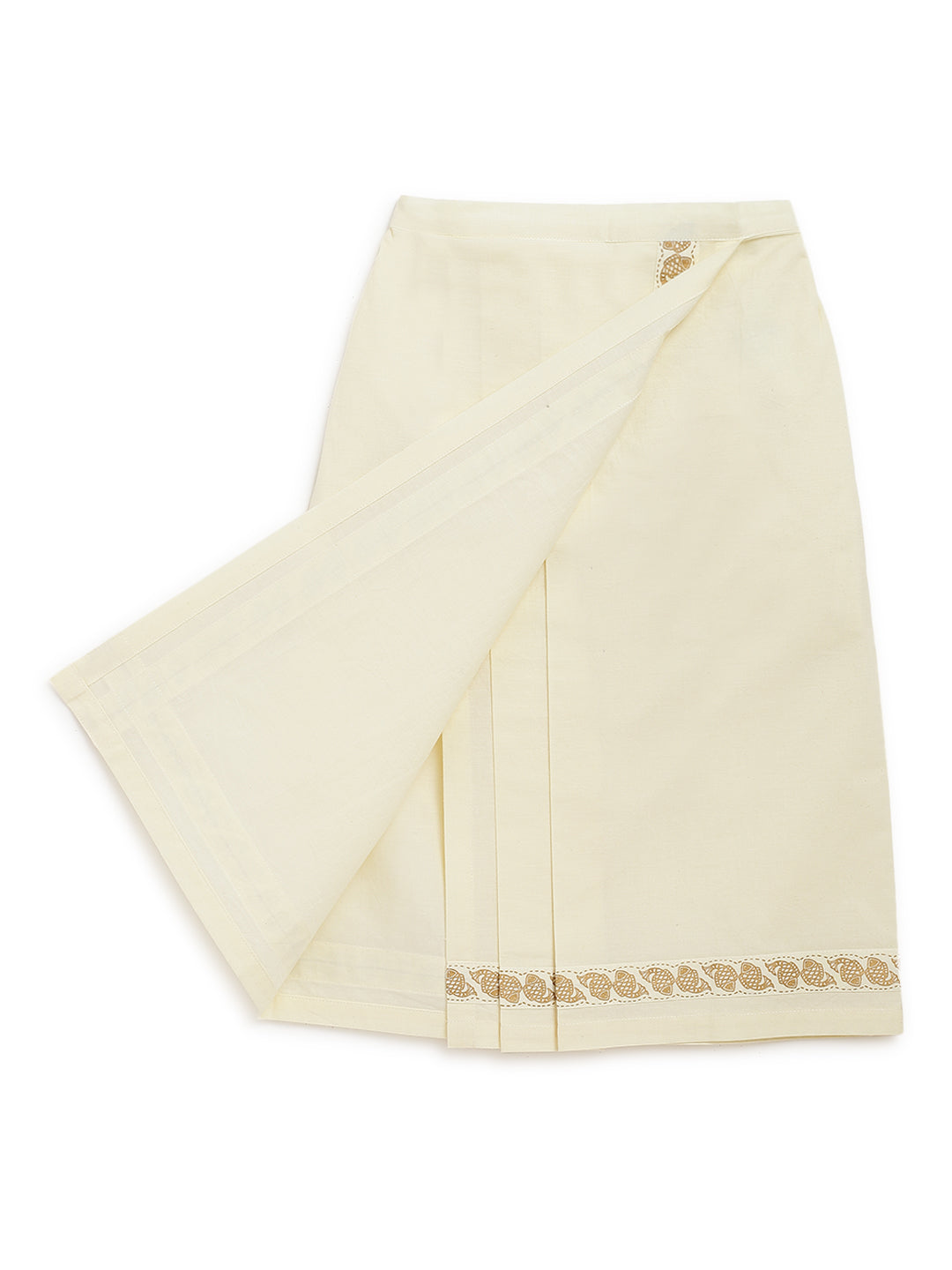 3 Pc Mundu Dhoti Shirt Set-Cream