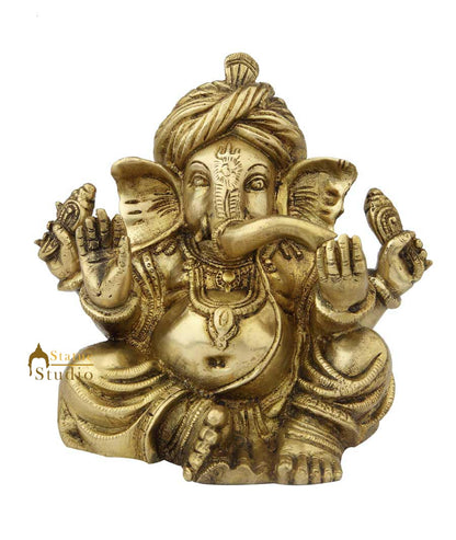 Brass india elephant lord turban ganesha statue religious room décor 7" by vendor-unknown - Hindu Gods (View 2)