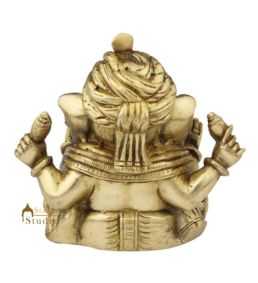 Brass india elephant lord turban ganesha statue religious room décor 7" - Image 4