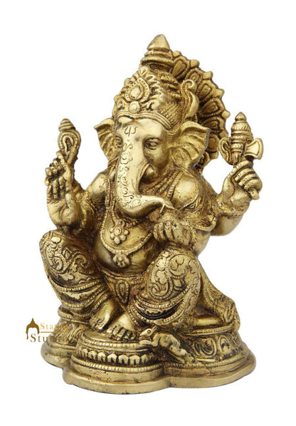 Brass ganeshji murti sitting hindu gods idol figure religious décor 8" by vendor-unknown - Hindu Gods (View 4)