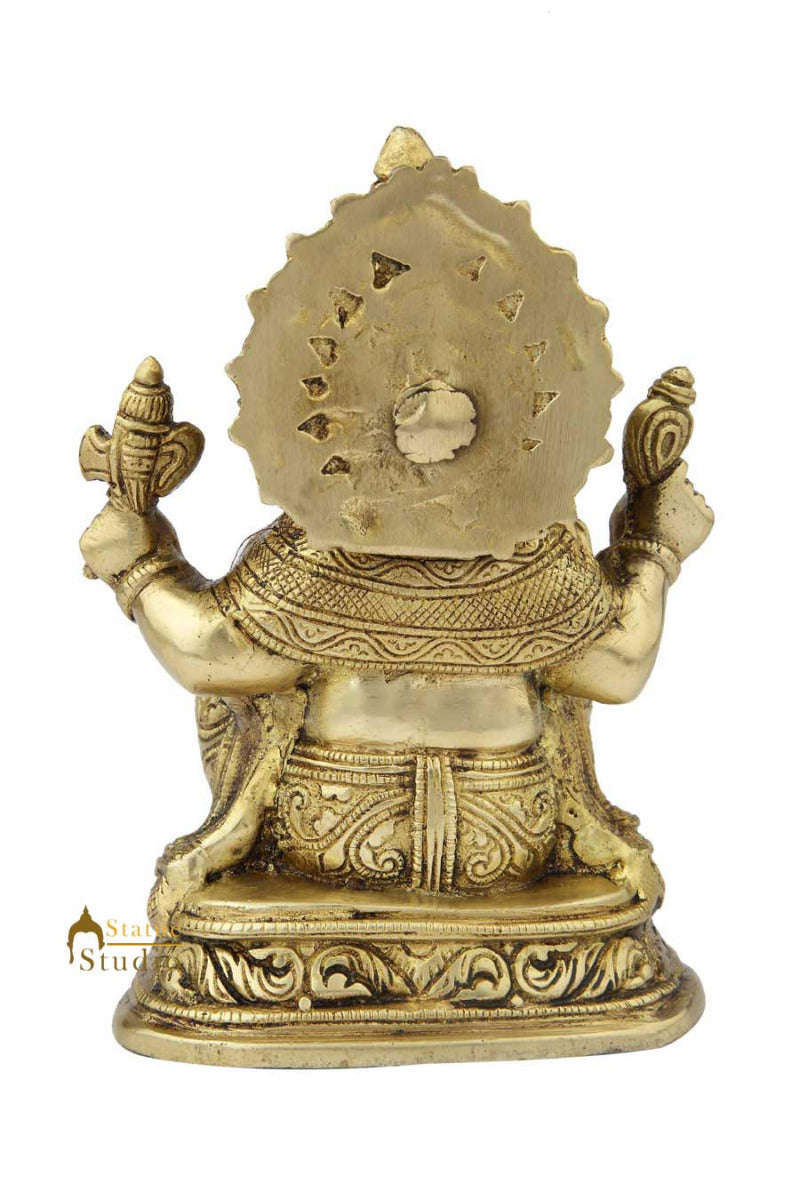 Brass ganeshji murti sitting hindu gods idol figure religious décor 8" - Image 5