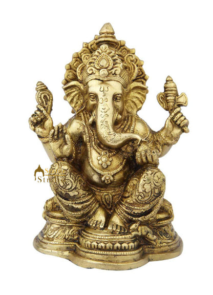 Brass ganeshji murti sitting hindu gods idol figure religious décor 8" by vendor-unknown - Hindu Gods (View 3)