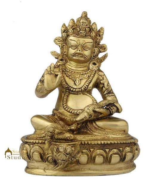 Brass India hindu god lord Kuber sitting idol religious décor craft statue 8"