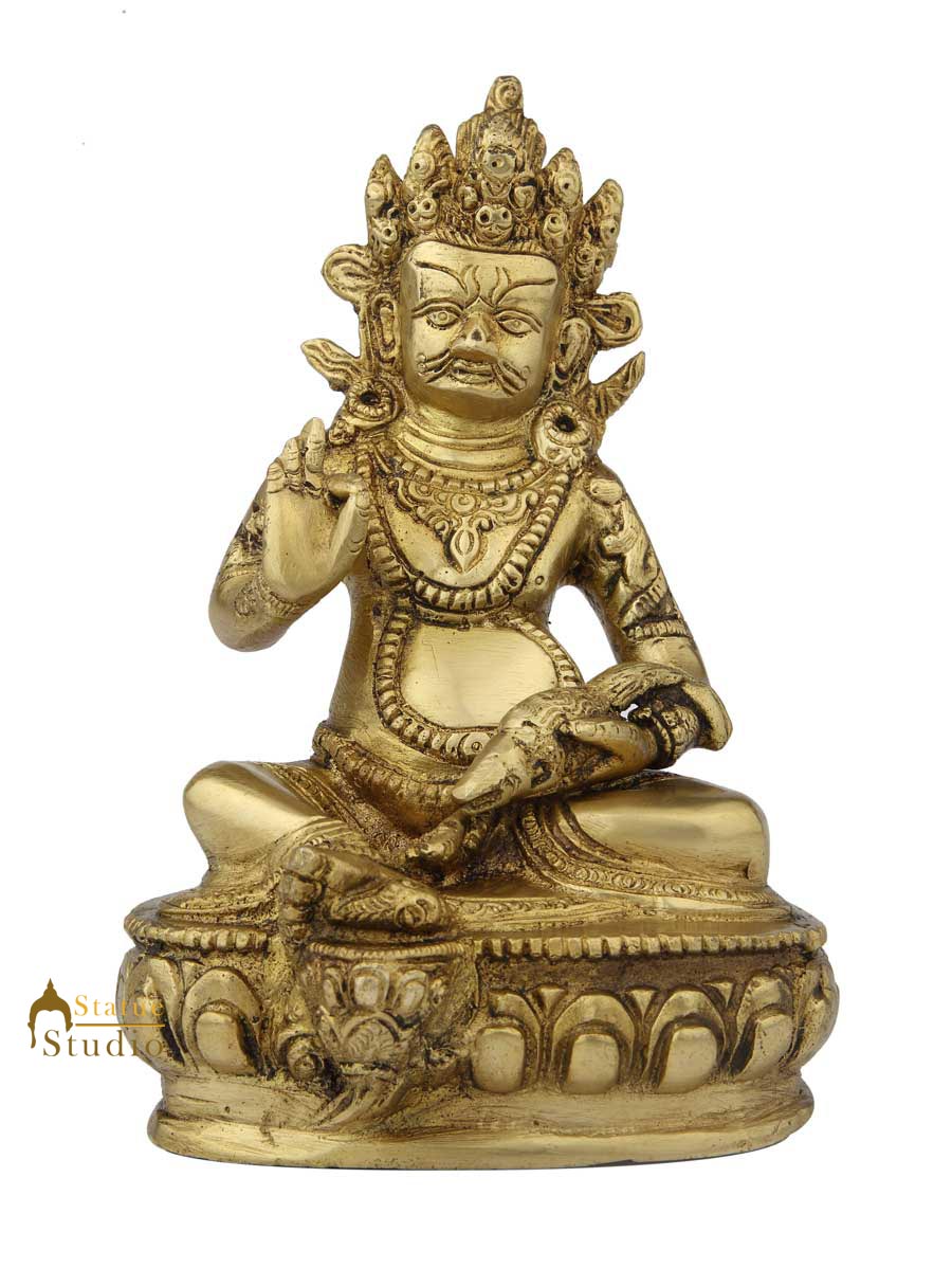 Brass India hindu god lord Kuber sitting idol religious décor craft statue 8" - Image 2