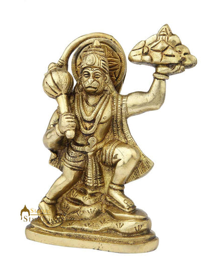Brass Hanuman Statue Carrying Mountain For Home Decor Showpiece 7" by vendor-unknown - Hindu Gods (View 3)