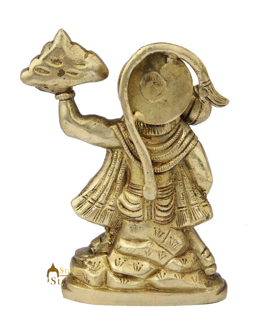 Brass Hanuman Statue Carrying Mountain For Home Decor Showpiece 7"