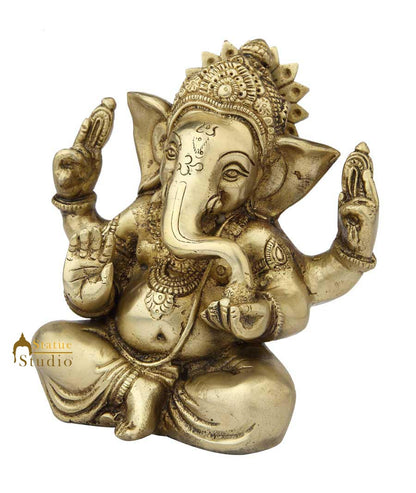 Brass ganesha statue with tilted head sculpture religious idol figure 7" by vendor-unknown - Hindu Gods (View 3)