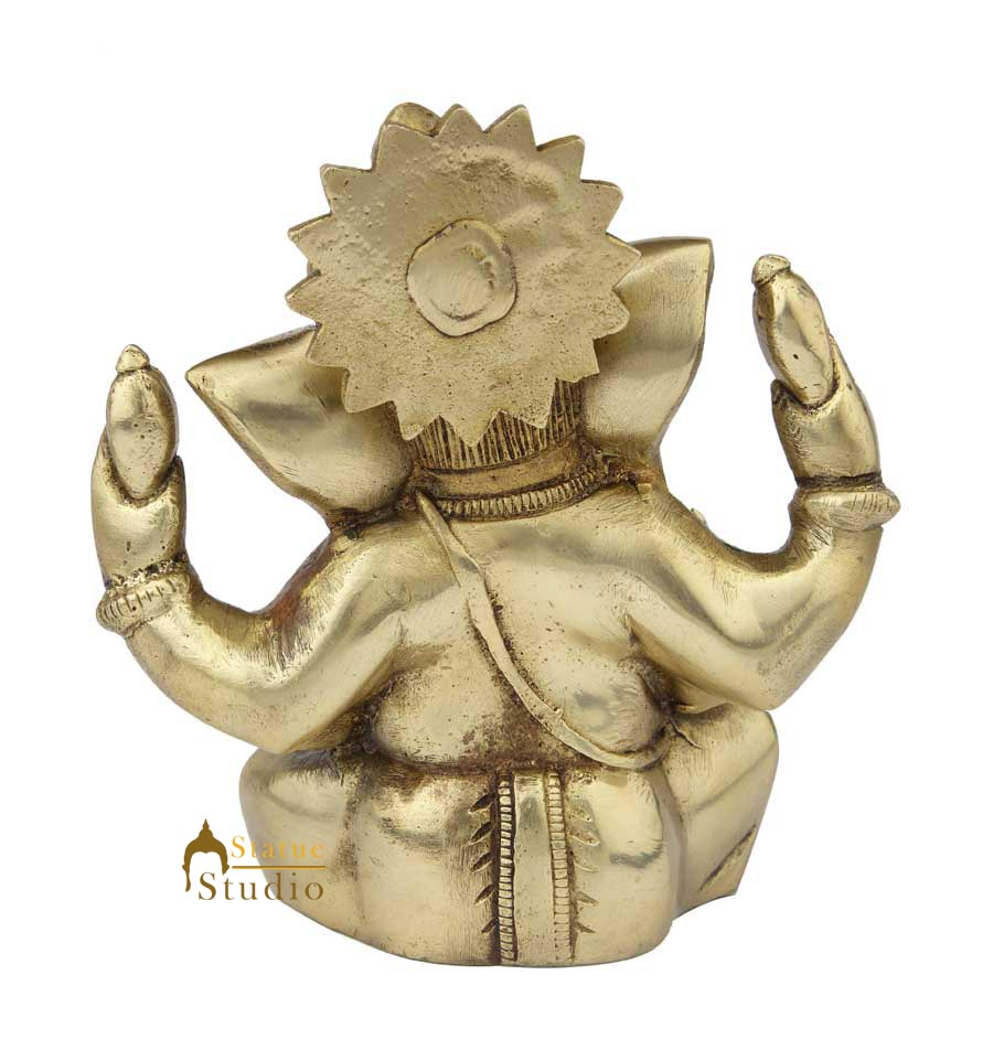 Brass ganesha statue with tilted head sculpture religious idol figure 7" - Image 4