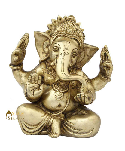 Brass ganesha statue with tilted head sculpture religious idol figure 7" by vendor-unknown - Hindu Gods (View 2)