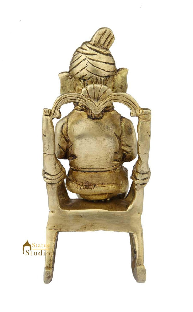 Brass lord hindu god ganesha sitting on chair modern religious decort art 8" - Image 4