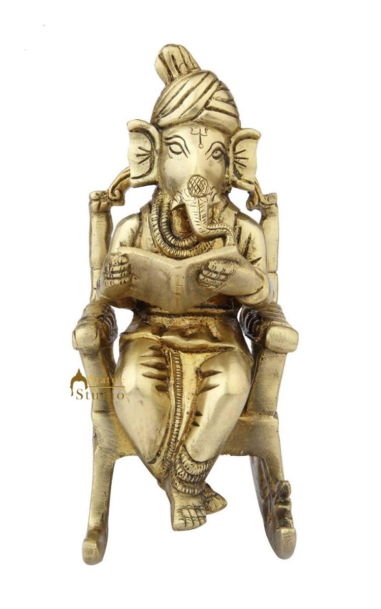 Brass lord hindu god ganesha sitting on chair modern religious decort art 8" - Image 2
