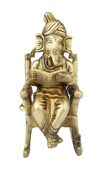 Brass lord hindu god ganesha sitting on chair modern religious decort art 8" by vendor-unknown - Hindu Gods (View 2)