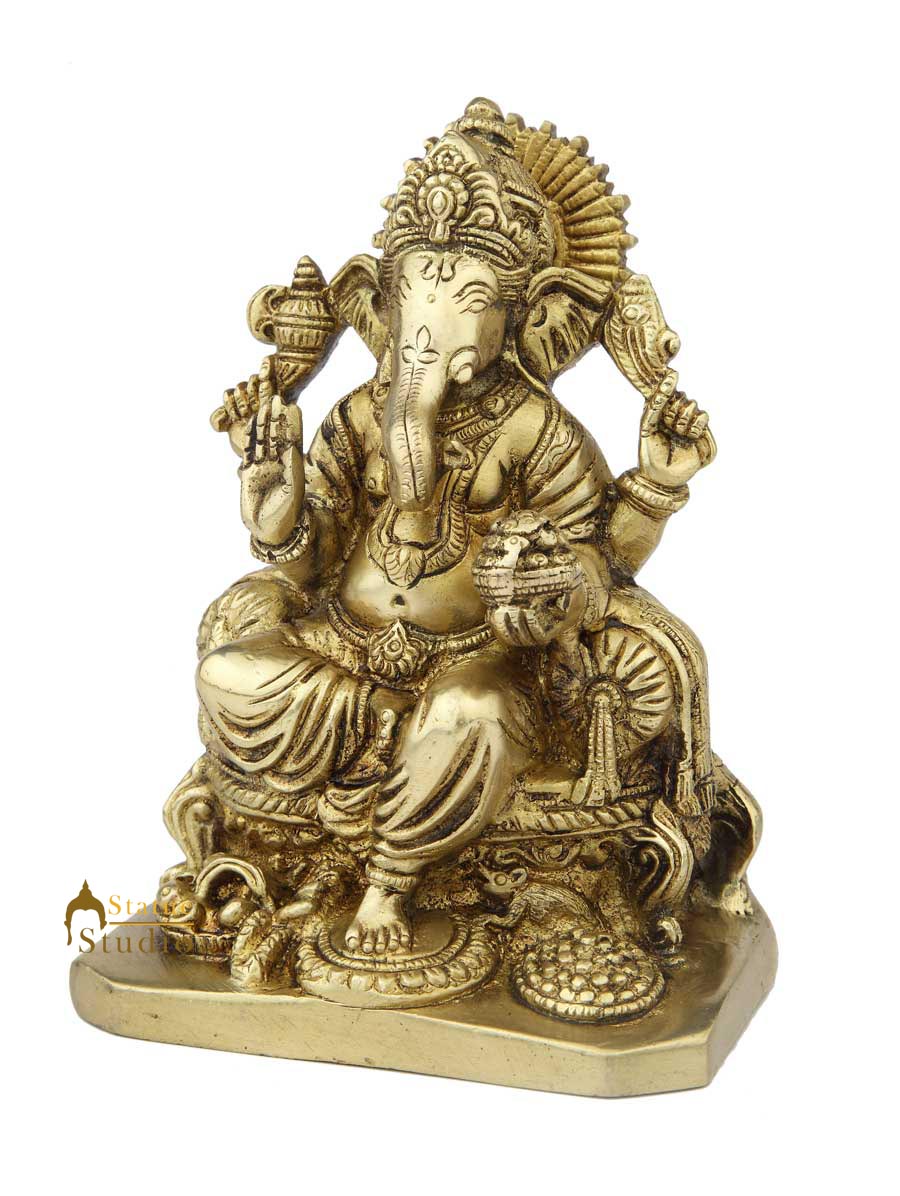 Brass elephant lord ganesha india hindu gods statue religious décor art 7"