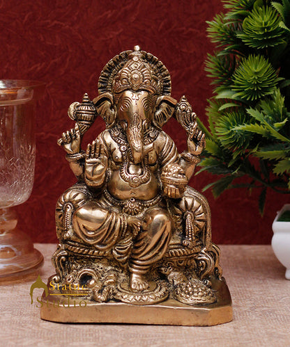 Brass elephant lord ganesha india hindu gods statue religious décor art 7" by vendor-unknown - Hindu Gods (View 2)