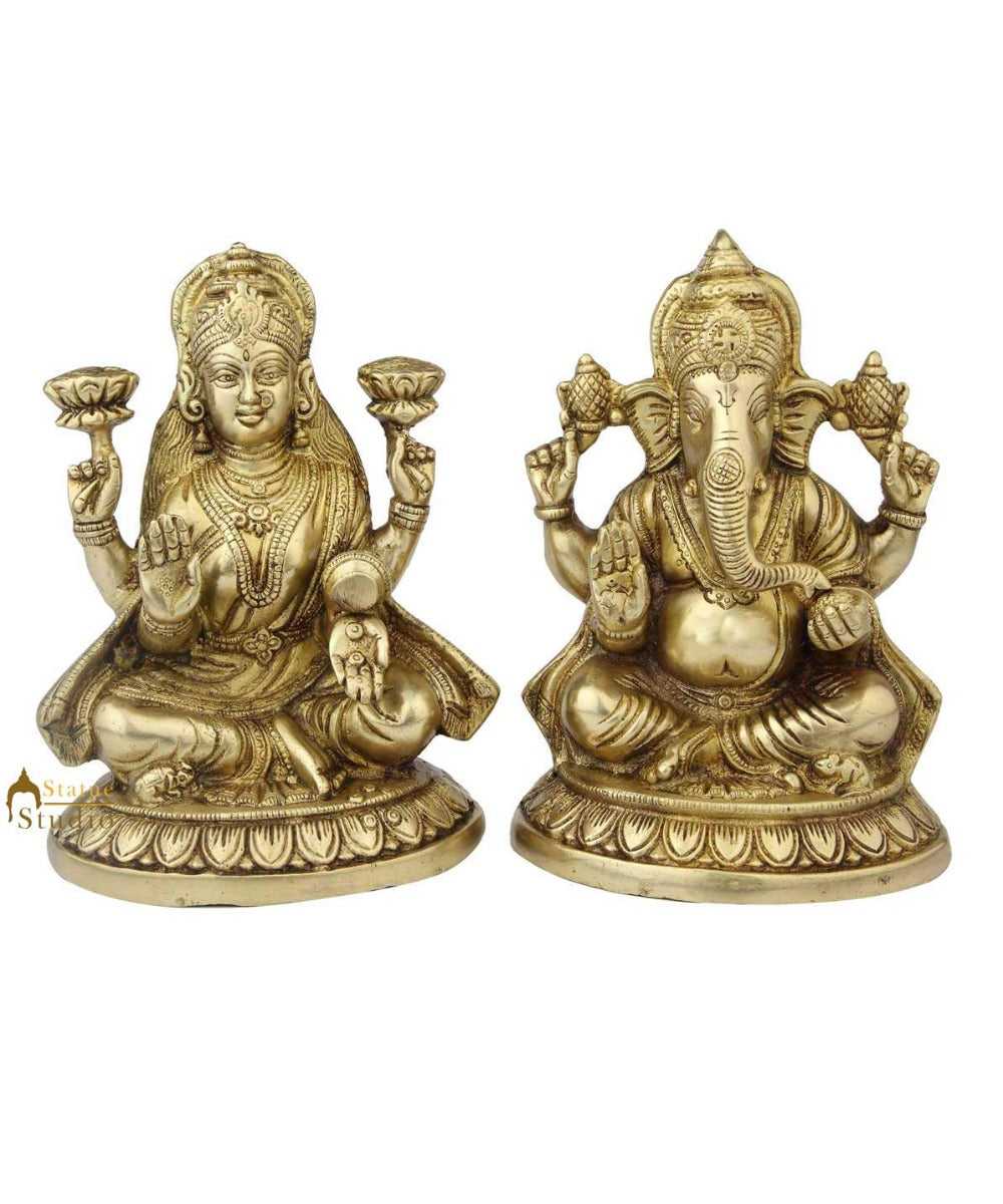 Brass Ganesha laxmi statue indian handicrafts hinduism religious décor art 8" - Eco-friendly - Sama Homes