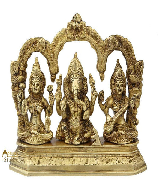 Brass hindu gods goddess ganesha lakshmi saraswati temple for home 7"
