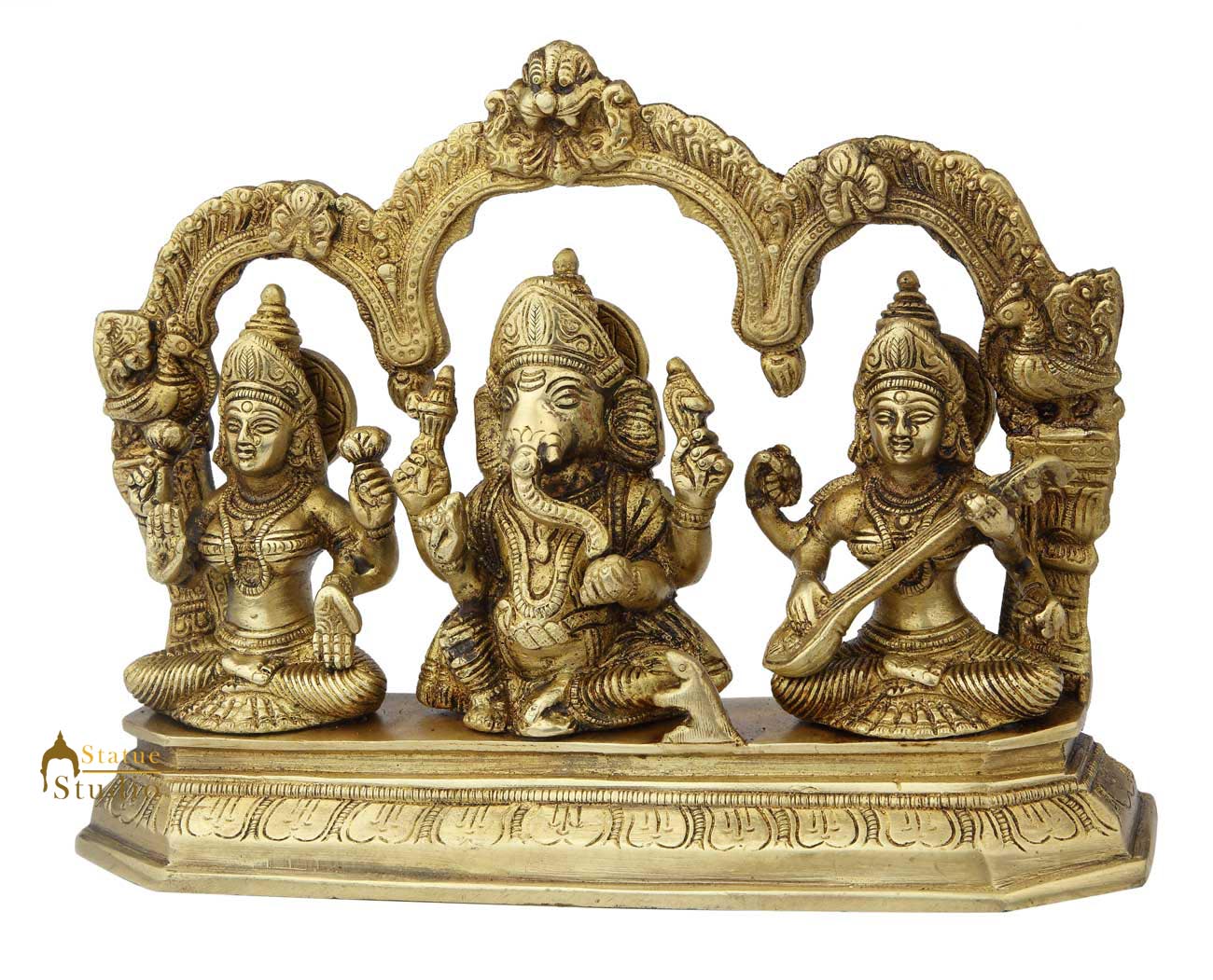Brass hindu gods goddess ganesha lakshmi saraswati temple for home 7" - Image 3