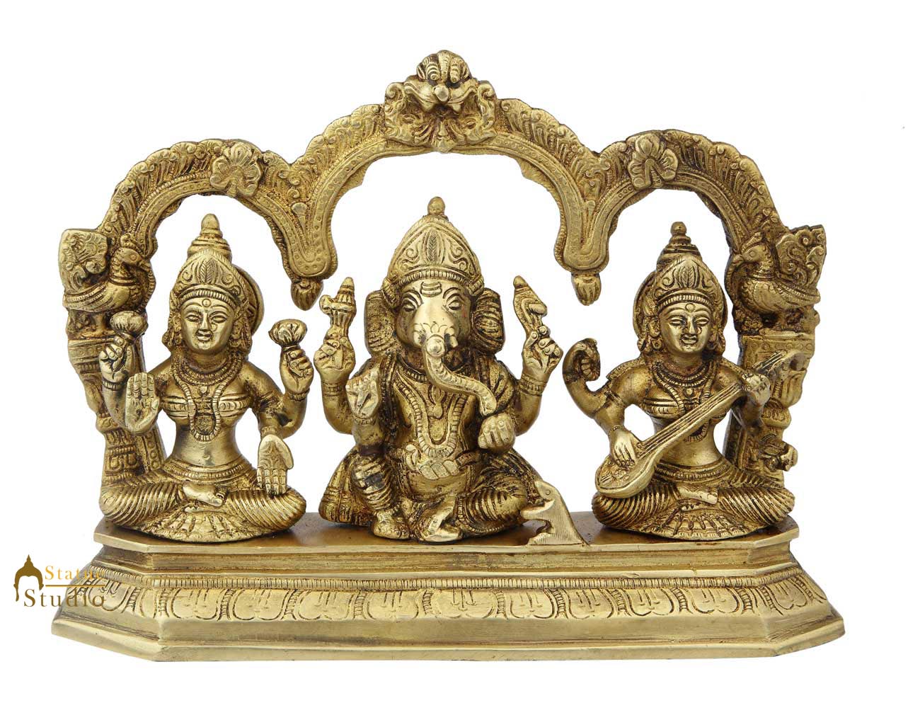 Brass hindu gods goddess ganesha lakshmi saraswati temple for home 7" - Image 2
