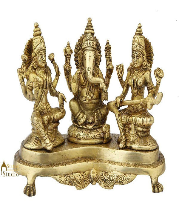 Brass hindu gods goddess ganesha lakshmi saraswati temple religious decor 7"