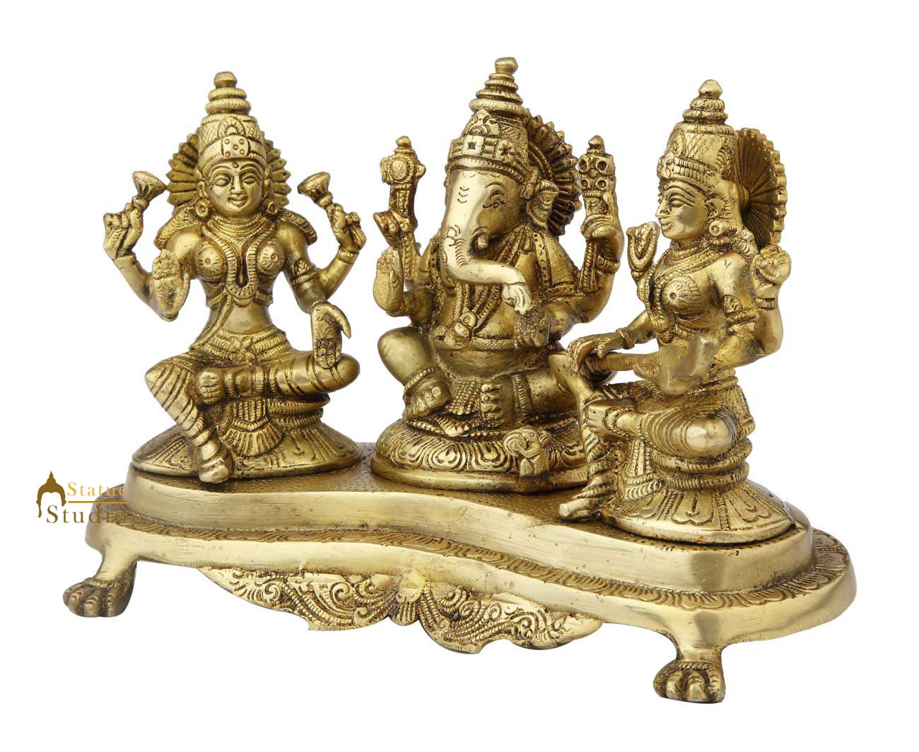 Brass hindu gods goddess ganesha lakshmi saraswati temple religious decor 7" - Image 3