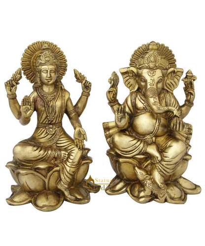 Brass hindu gods goddess ganesha lakshmi saraswati sitting on lotus base 11" by vendor-unknown - Hindu Gods