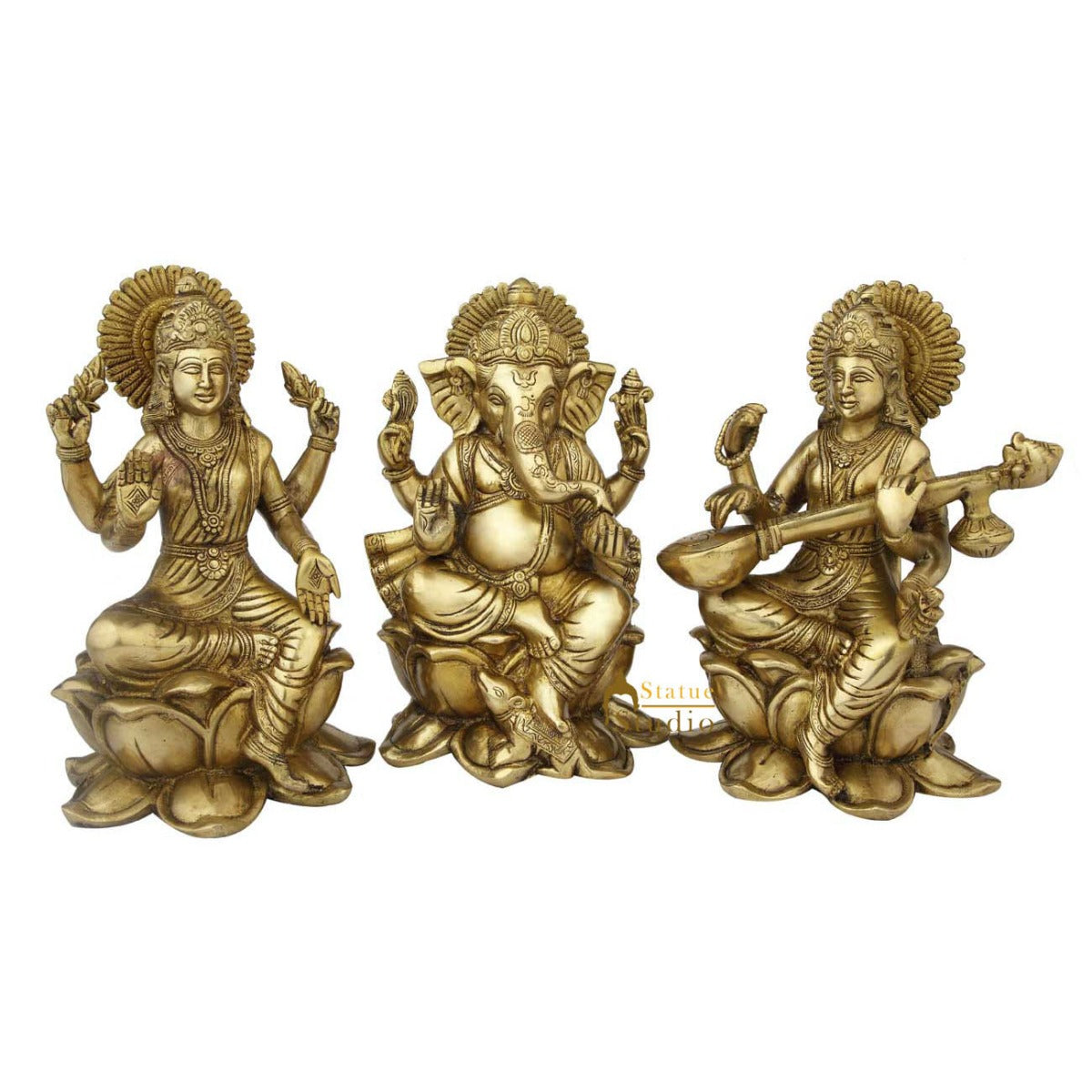 Brass hindu gods goddess ganesha lakshmi saraswati statue religious decor 11" - Image 2