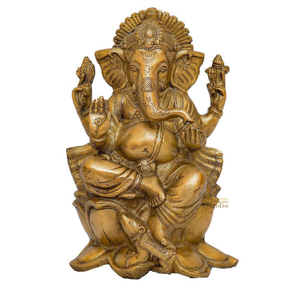 Brass Lord Ganesha Statue Sitting On Lotus Religious For Home Decor 10" by vendor-unknown - Hindu Gods (View 2)