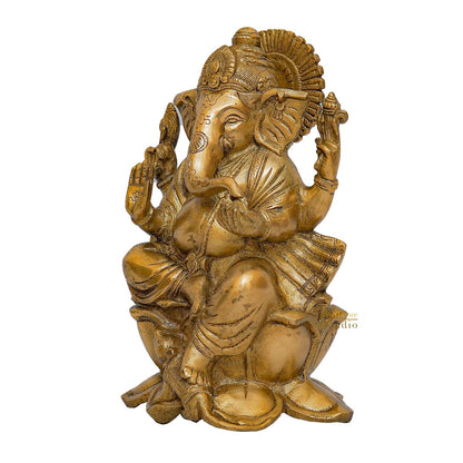 Brass Lord Ganesha Statue Sitting On Lotus Religious For Home Decor 10" by vendor-unknown - Hindu Gods (View 3)