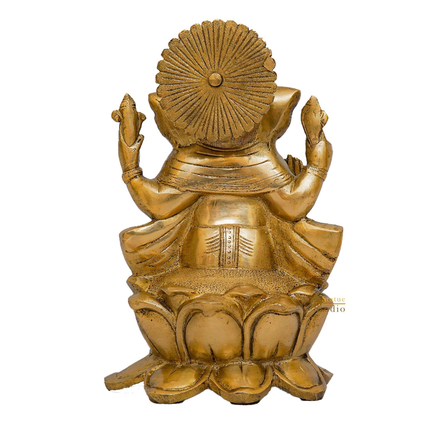 Brass Lord Ganesha Statue Sitting On Lotus Religious For Home Decor 10" - Image 4
