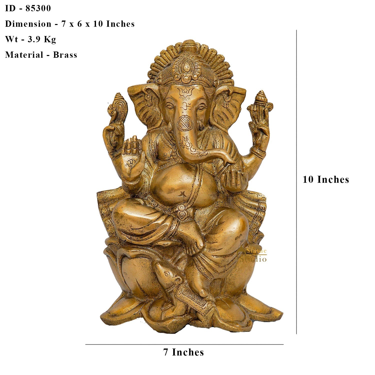 Brass Lord Ganesha Statue Sitting On Lotus Religious For Home Decor 10" - Image 5