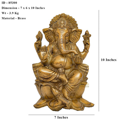 Brass Lord Ganesha Statue Sitting On Lotus Religious For Home Decor 10" by vendor-unknown - Hindu Gods (View 5)